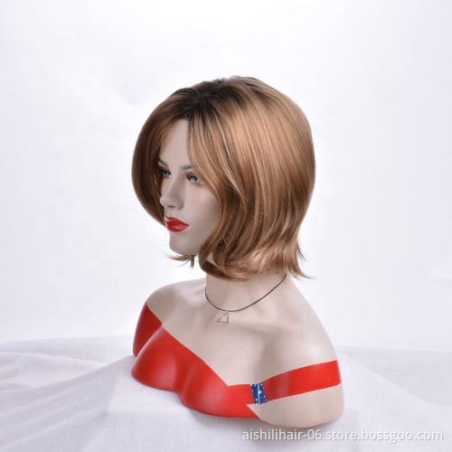 Fashion medium length synthetic hair wig with natural straight hair natural curl Bob hair wig for women